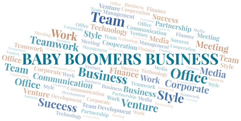 Fototapeta premium Baby Boomers Business word cloud. Collage made with text only.