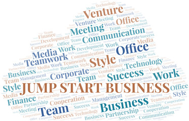 Fototapeta premium Jump Start Business word cloud. Collage made with text only.