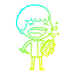 cold gradient line drawing cartoon laughing man