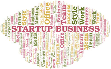 Startup Business word cloud. Collage made with text only.