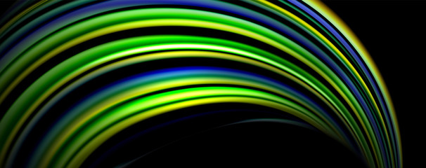 Fluid color waves with light effects, vector abstract background