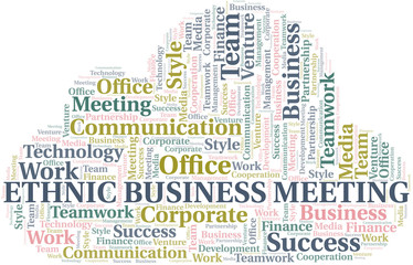 Ethnic Business Meeting word cloud. Collage made with text only.