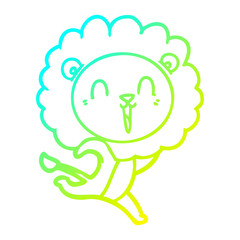 cold gradient line drawing laughing lion cartoon running