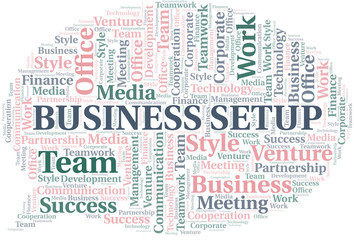 Obraz premium Business Setup word cloud. Collage made with text only.