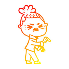 Fototapeta premium warm gradient line drawing cartoon angry woman