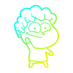 cold gradient line drawing cartoon happy man
