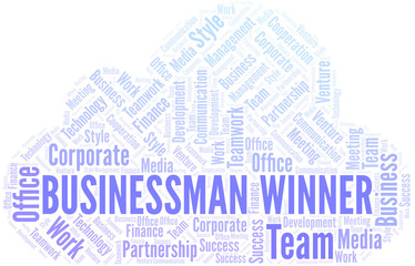 Obraz premium Businessman Winner word cloud. Collage made with text only.