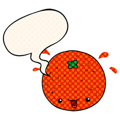 cartoon orange and speech bubble in comic book style