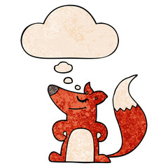 cartoon fox and thought bubble in grunge texture pattern style