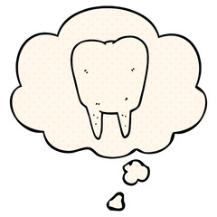 cartoon tooth and thought bubble in comic book style