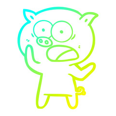 cold gradient line drawing cartoon pig shouting
