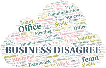 Business Disagree word cloud. Collage made with text only.