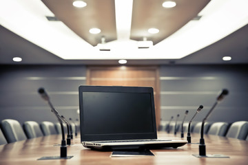 Notebook with Professional microphone in the meeting room
