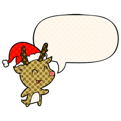 cartoon christmas reindeer and speech bubble in comic book style