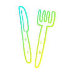 cold gradient line drawing cartoon knife and fork