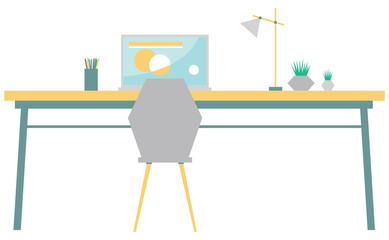 Modern designers desk, office workspace. Flat vector illustration are on white isolated background.