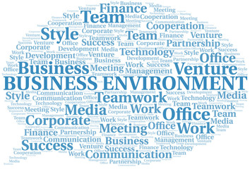 Business Environment word cloud. Collage made with text only.