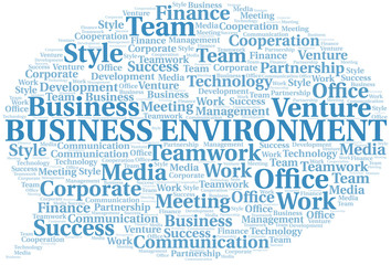 Business Environment word cloud. Collage made with text only.