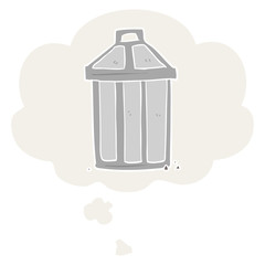 cartoon garbage can and thought bubble in retro style