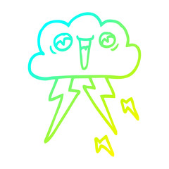 cold gradient line drawing cartoon of thunder cloud