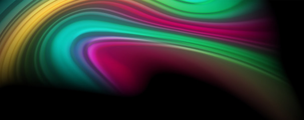 Abstract wave lines fluid rainbow style color stripes on black background. Artistic illustration for presentation, app wallpaper, banner or poster