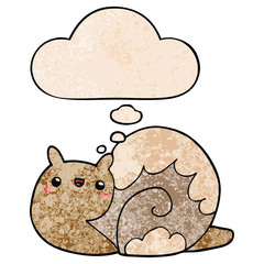 cute cartoon snail and thought bubble in grunge texture pattern style