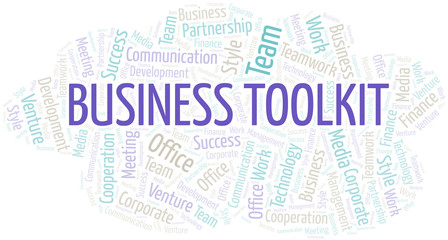 Business Toolkit word cloud. Collage made with text only.