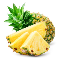 Pineapple slices and whole pineapple on background. Pineapple isolate. Full depth of field..