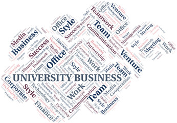 University Business word cloud. Collage made with text only.
