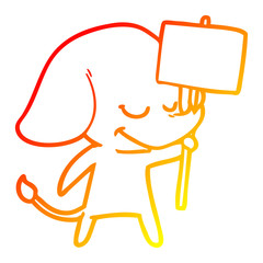 warm gradient line drawing cartoon smiling elephant with placard
