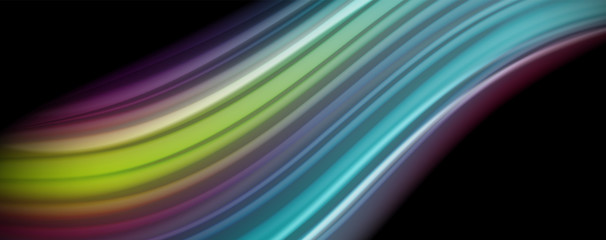 Modern rainbow liquid color flow colorful poster. Wave Liquid shape in black color background. Abstract composition