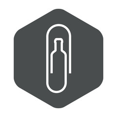 Icono plano clip con silueta botella vino en hexágono color gris