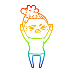rainbow gradient line drawing cartoon angry woman