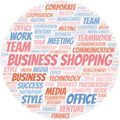 Fototapeta premium Business Shopping word cloud. Collage made with text only.