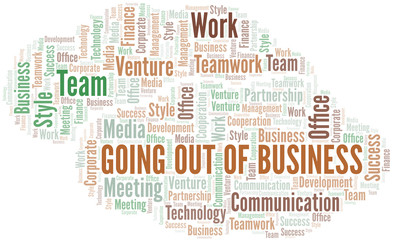 Going Out Of Business word cloud. Collage made with text only.