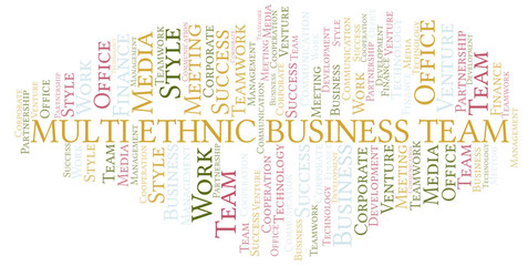 Multi Ethnic Business Team word cloud. Collage made with text only.
