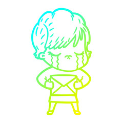 cold gradient line drawing cartoon woman crying