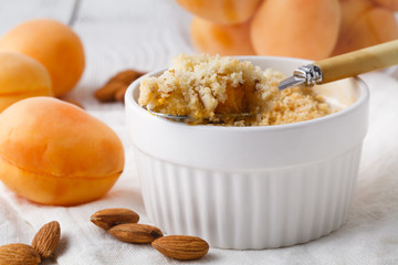 Breakfast concept for health, apricot crumble pie