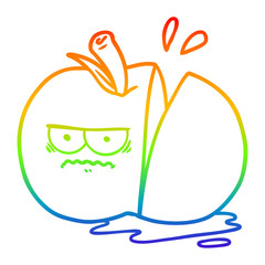 rainbow gradient line drawing cartoon angry sliced apple
