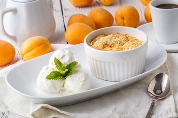 Breakfast concept for health, apricot crumble pie