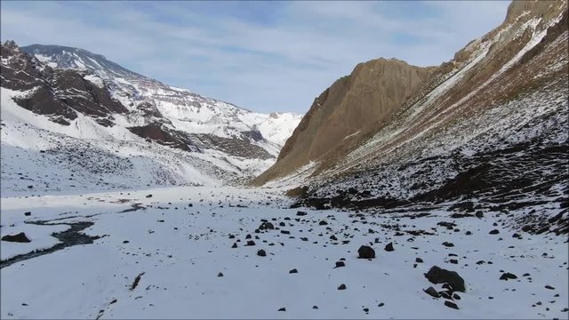 Landscape of mountain snow and valley
