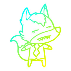 cold gradient line drawing cartoon office wolf showing teeth