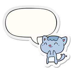 cute cartoon happy little cat and speech bubble sticker