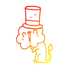 warm gradient line drawing cute cartoon lion wearing top hat