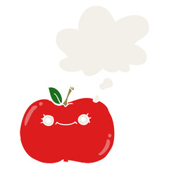 cute cartoon apple and thought bubble in retro style