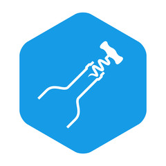 Icono plano sacacorchos y botella lineal en hexágono color azul