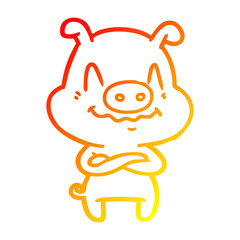 warm gradient line drawing nervous cartoon pig