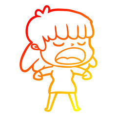 warm gradient line drawing cartoon woman talking loudly