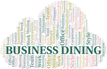 Business Dining word cloud. Collage made with text only.
