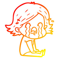 warm gradient line drawing cartoon woman crying